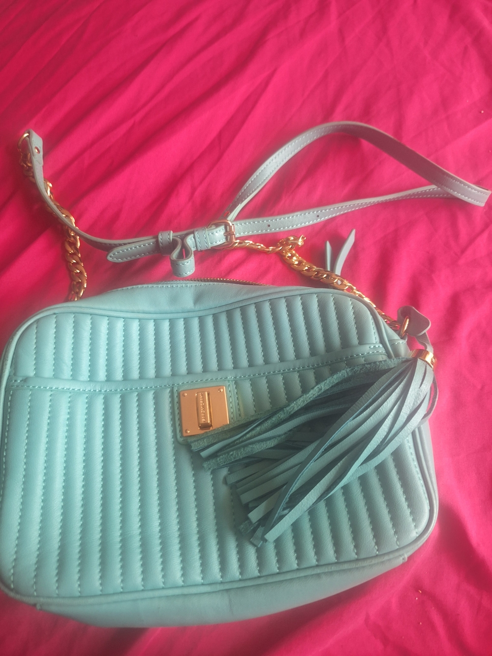 Quilted Tassel Crossbody Bag in Light Teal